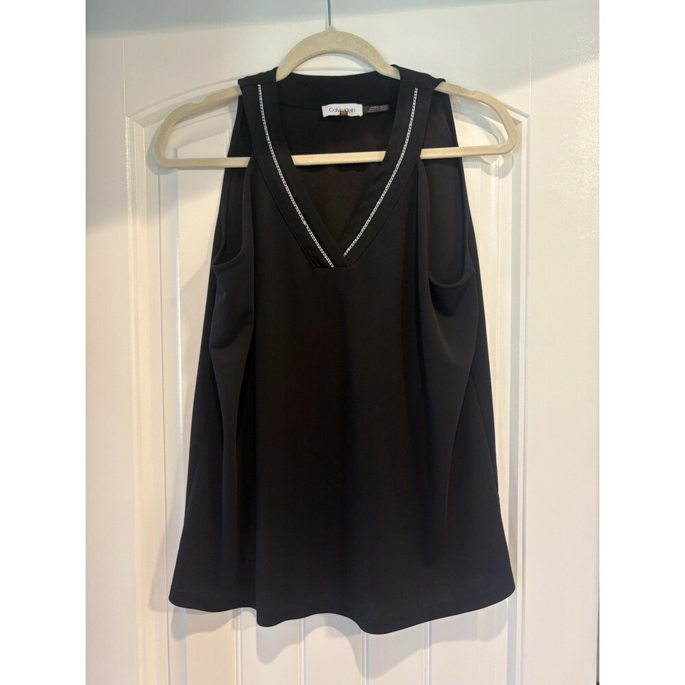Calvin Klein Silver Embellished Black V-Neck Sleeveless Tunic- M